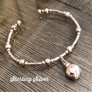 Vintage Sterling Silver Beaded Cuff with Ladybug Charm